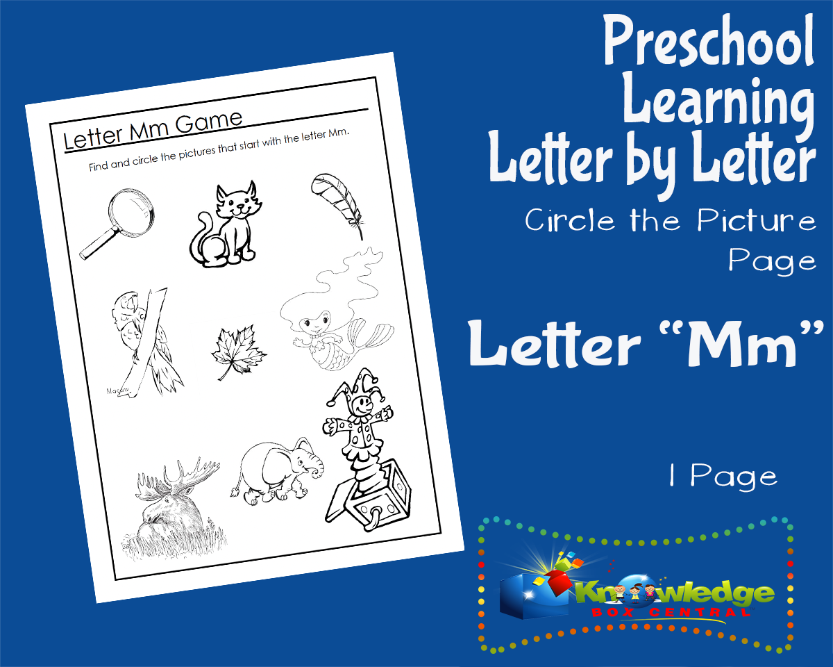 An educational teaching resource from Knowledge Box Central entitled Preschool Letter by Letter: Letter M - Circle the Picture downloadable at Teach Simple.