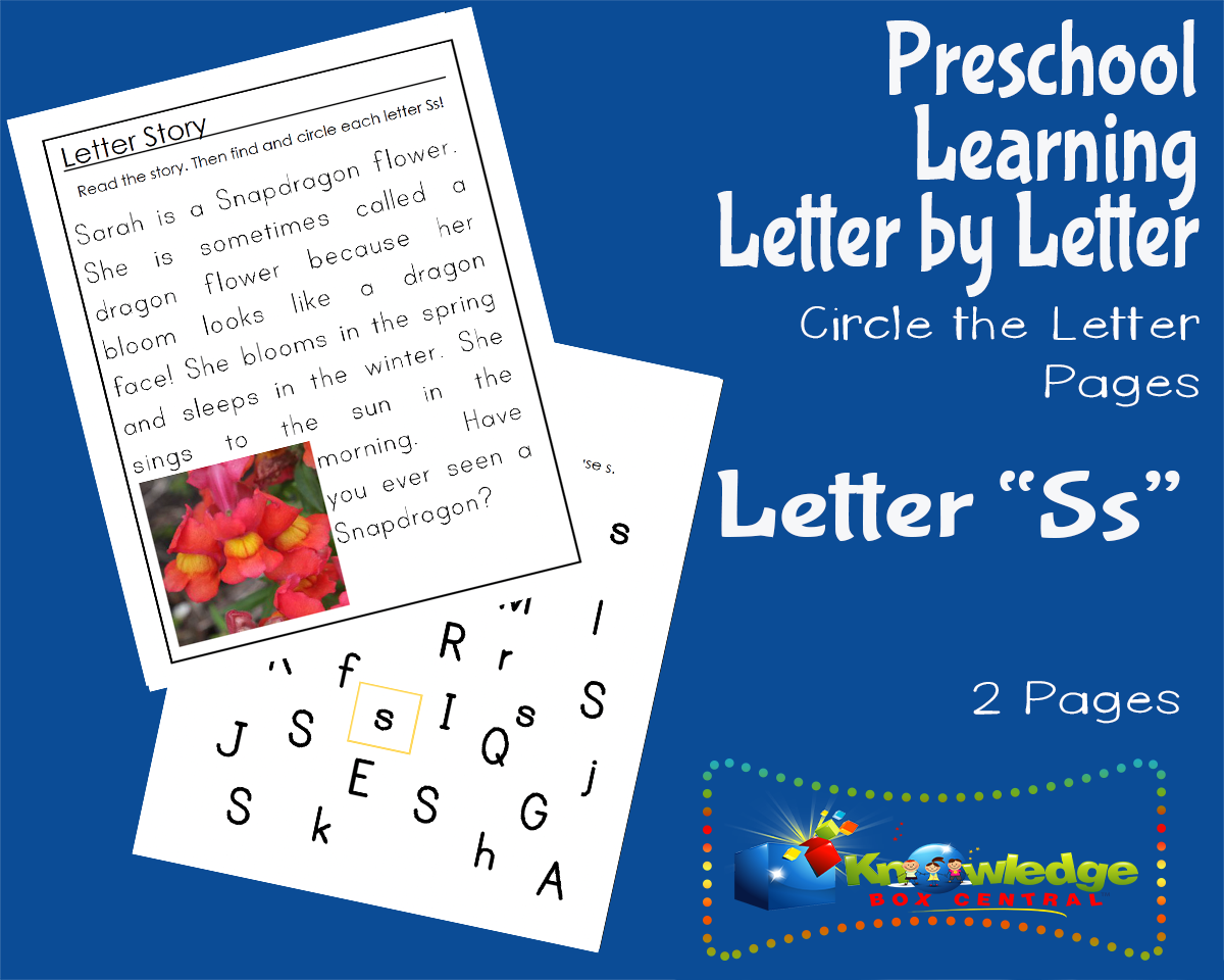 An educational teaching resource from Knowledge Box Central entitled Preschool Letter by Letter: Letter S - Circle the Letter downloadable at Teach Simple.