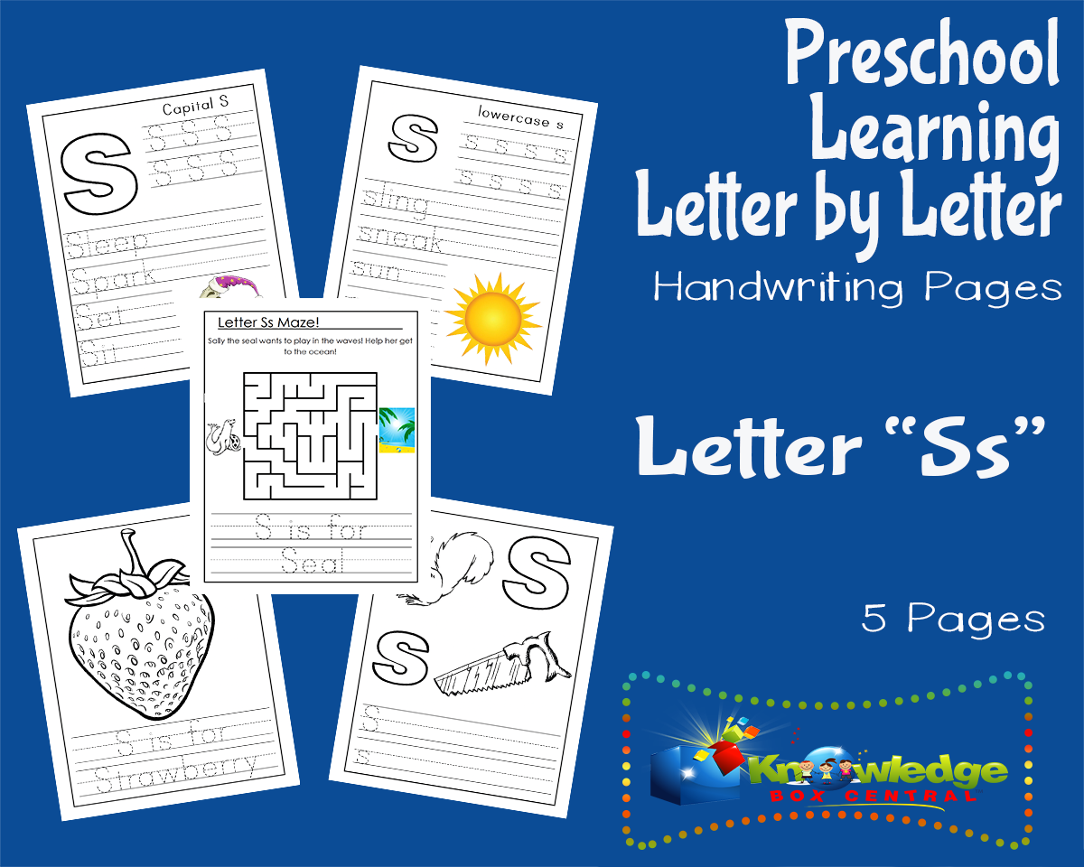 An educational teaching resource from Knowledge Box Central entitled Preschool Letter by Letter: Letter S - Handwriting downloadable at Teach Simple.