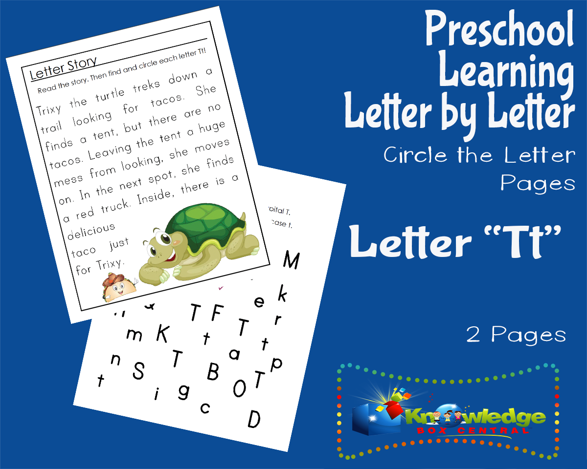 An educational teaching resource from Knowledge Box Central entitled Preschool Letter by Letter: Letter T - Circle the Letter downloadable at Teach Simple.