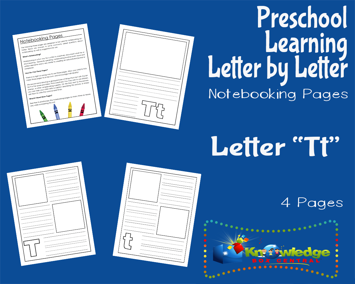An educational teaching resource from Knowledge Box Central entitled Preschool Letter by Letter: Letter T - Notebooking downloadable at Teach Simple.