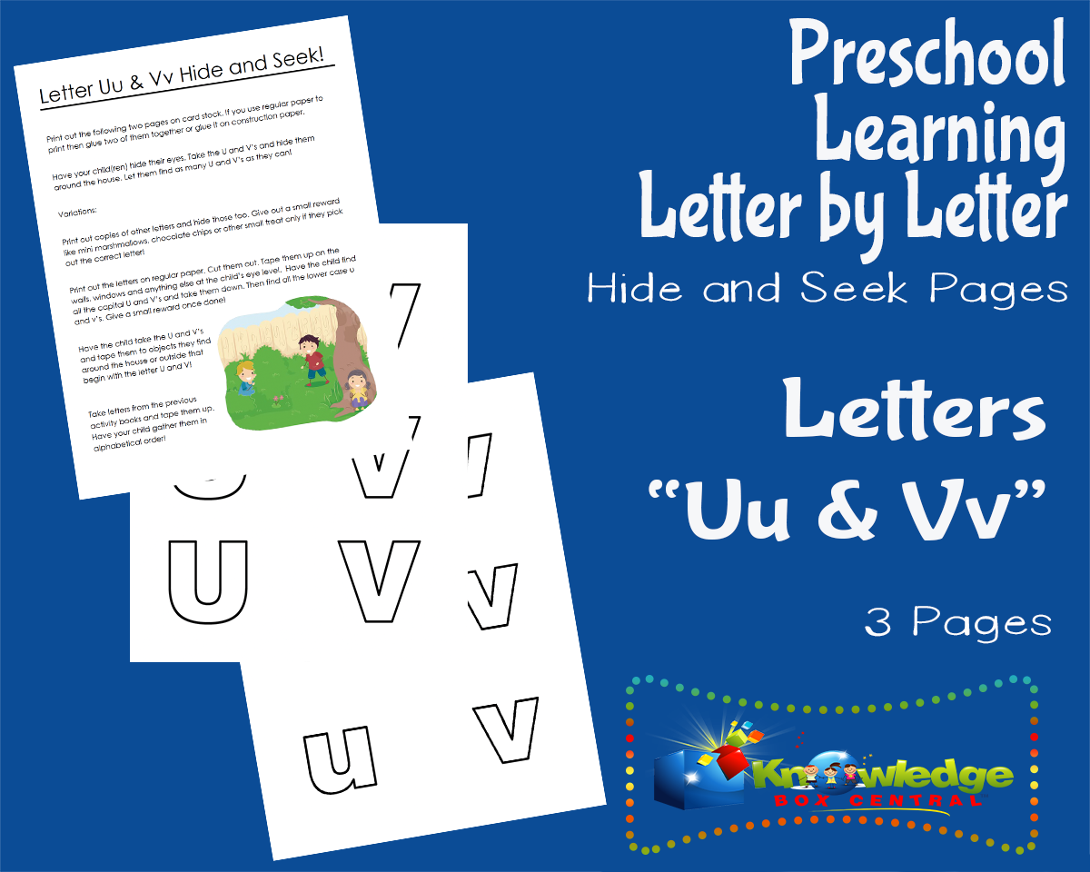 An educational teaching resource from Knowledge Box Central entitled Preschool Letter by Letter: Letters U & V - Hide and Seek downloadable at Teach Simple.