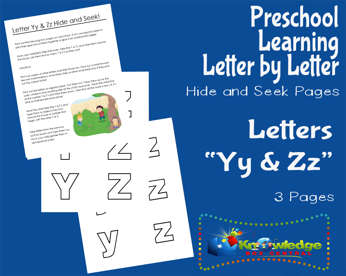 An educational teaching resource from Knowledge Box Central entitled Preschool Letter by Letter: Letters Y & Z - Hide and Seek downloadable at Teach Simple.