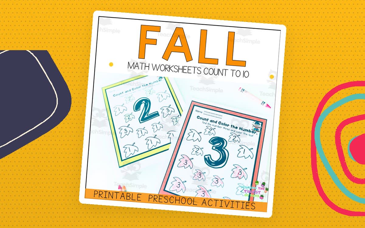 An educational teaching resource from Teaching the Tiniest of Tots entitled Preschool Math Count to ten in the Fall downloadable at Teach Simple.