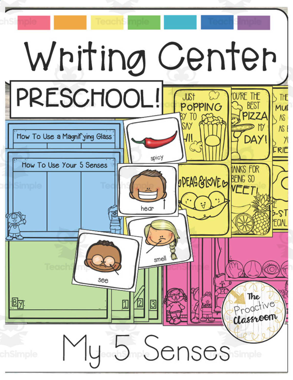 An educational teaching resource from The Proactive Classroom entitled Preschool Writing Center: My 5 Senses downloadable at Teach Simple.