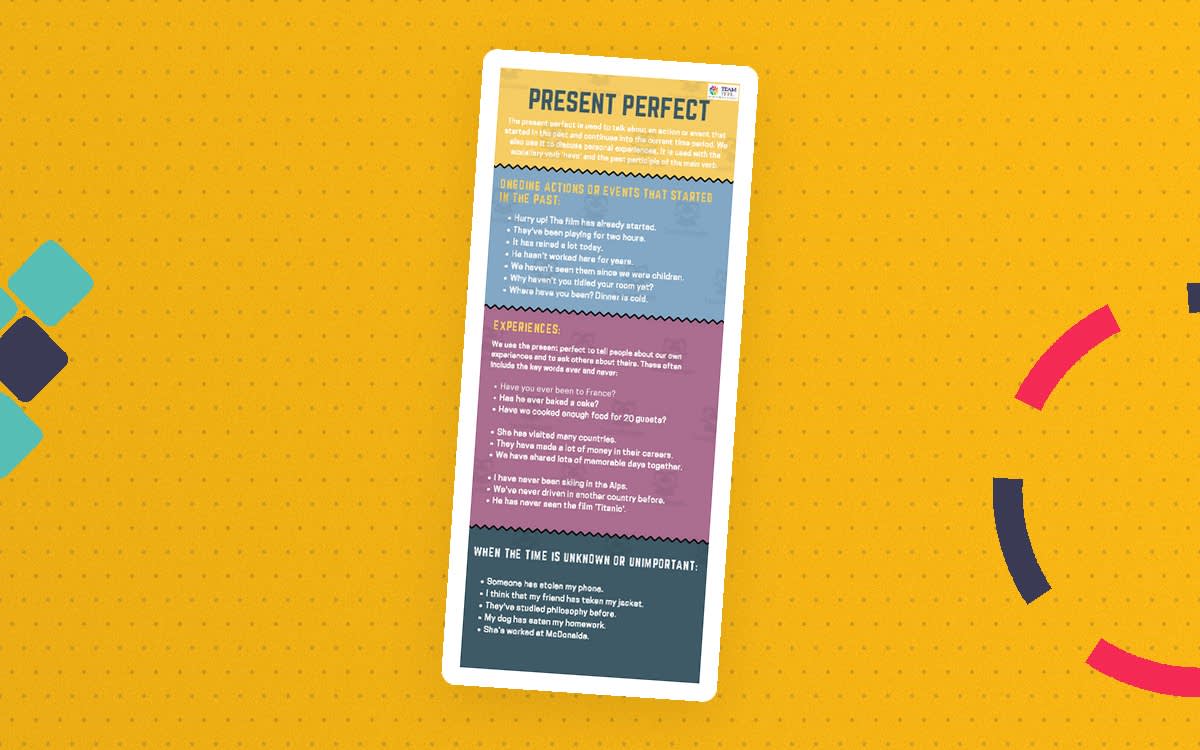 An educational teaching resource from TEAM TEFL entitled Present Perfect ESL ELA ELL Pre Intermediate Lesson Plan downloadable at Teach Simple.