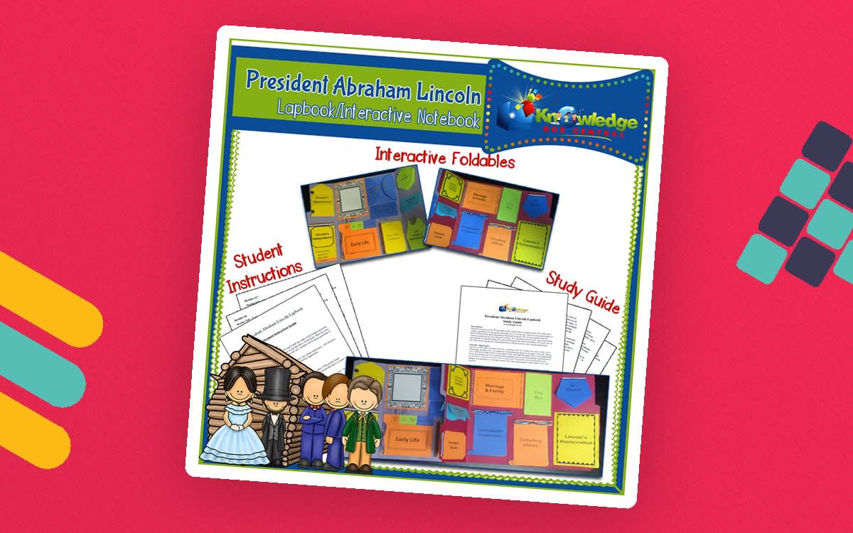 An educational teaching resource from Knowledge Box Central entitled President Abraham Lincoln Lapbook / Interactive Notebook - EBOOK downloadable at Teach Simple.