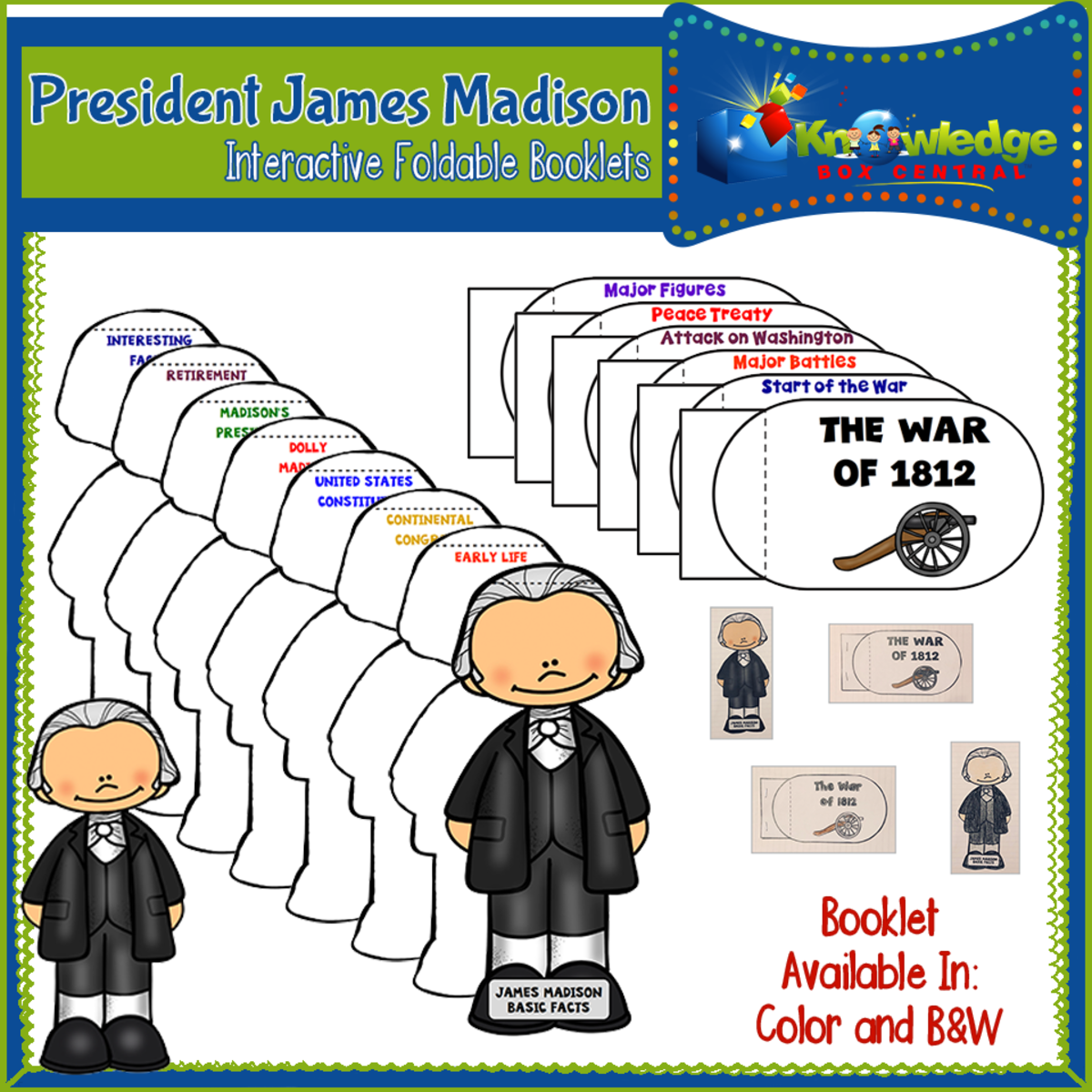 An educational teaching resource from Knowledge Box Central entitled President James Madison Interactive Foldable Booklets – EBOOK downloadable at Teach Simple.