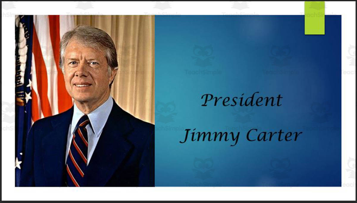 An educational teaching resource from Mr. Matthews Teacher Store entitled President Jimmy Carter Biography PowerPoint downloadable at Teach Simple.