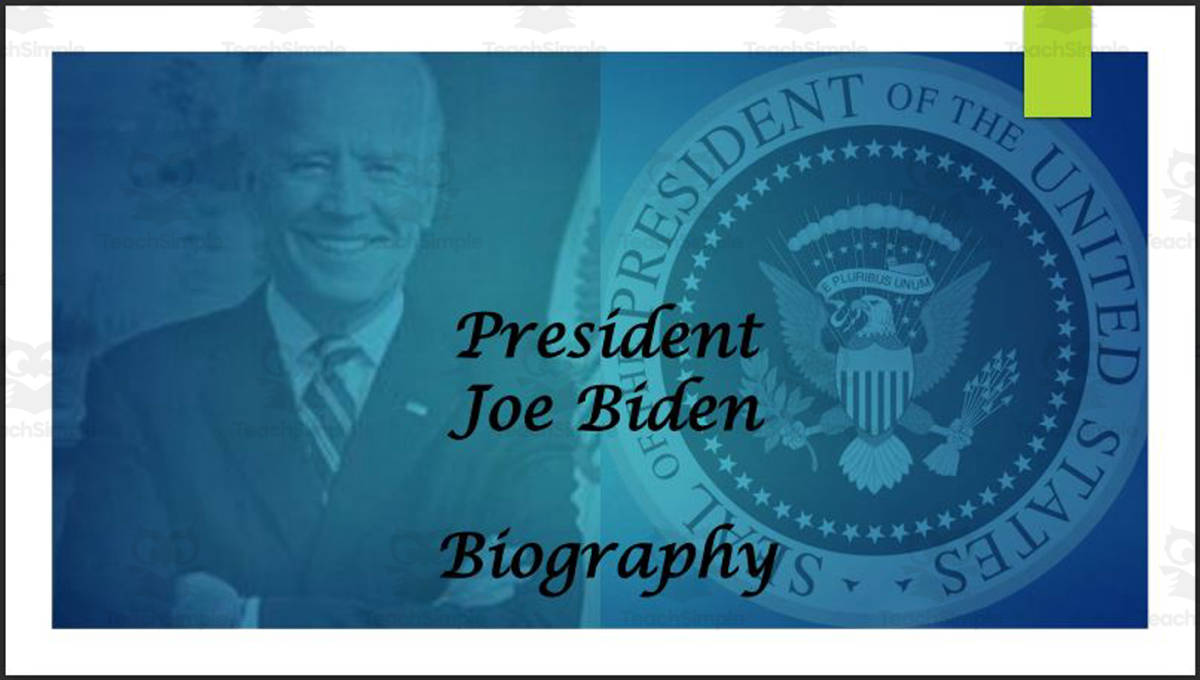 An educational teaching resource from Mr. Matthews Teacher Store entitled President Joe Biden and Vice President Kamala Biography PowerPoints downloadable at Teach Simple.