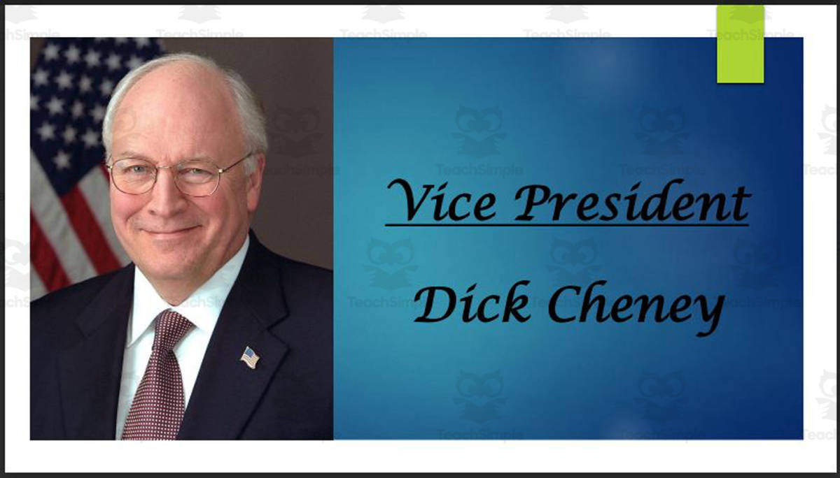 An educational teaching resource from Mr. Matthews Teacher Store entitled Presidential Elections of Vice President Dick Cheney (Biography PPT Bundle) downloadable at Teach Simple.