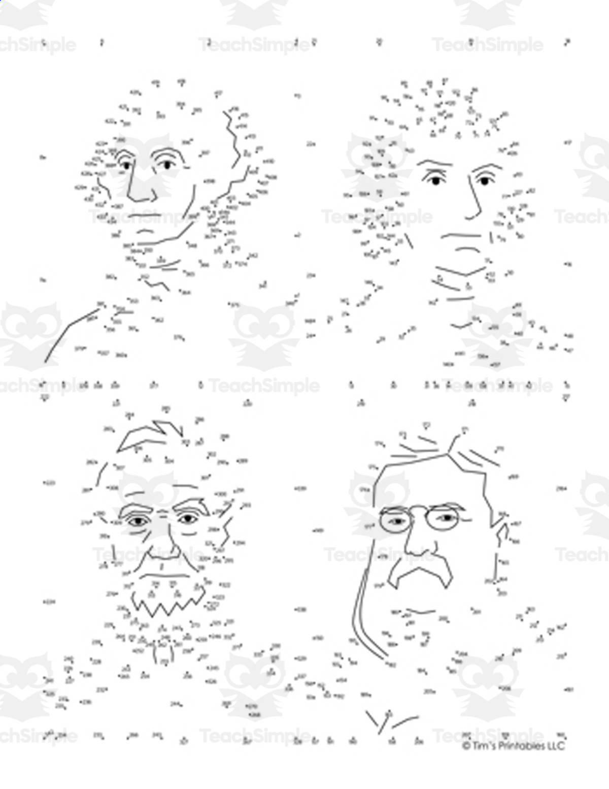 An educational teaching resource from Tim's Printables entitled Presidents' Day Extreme Difficulty Dot-to-Dot / Connect the Dots PDF downloadable at Teach Simple.