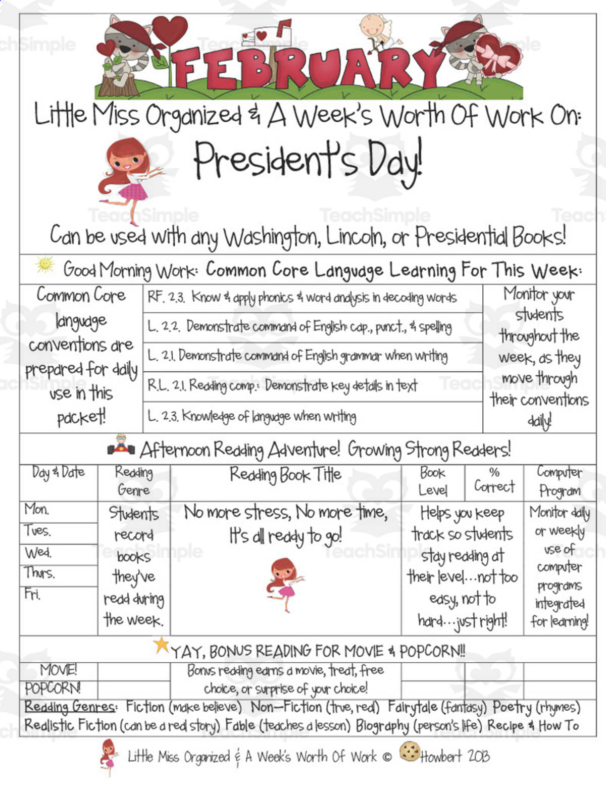 An educational teaching resource from Second Grade Smartypants entitled President's Day | Reading Activity Packet downloadable at Teach Simple.