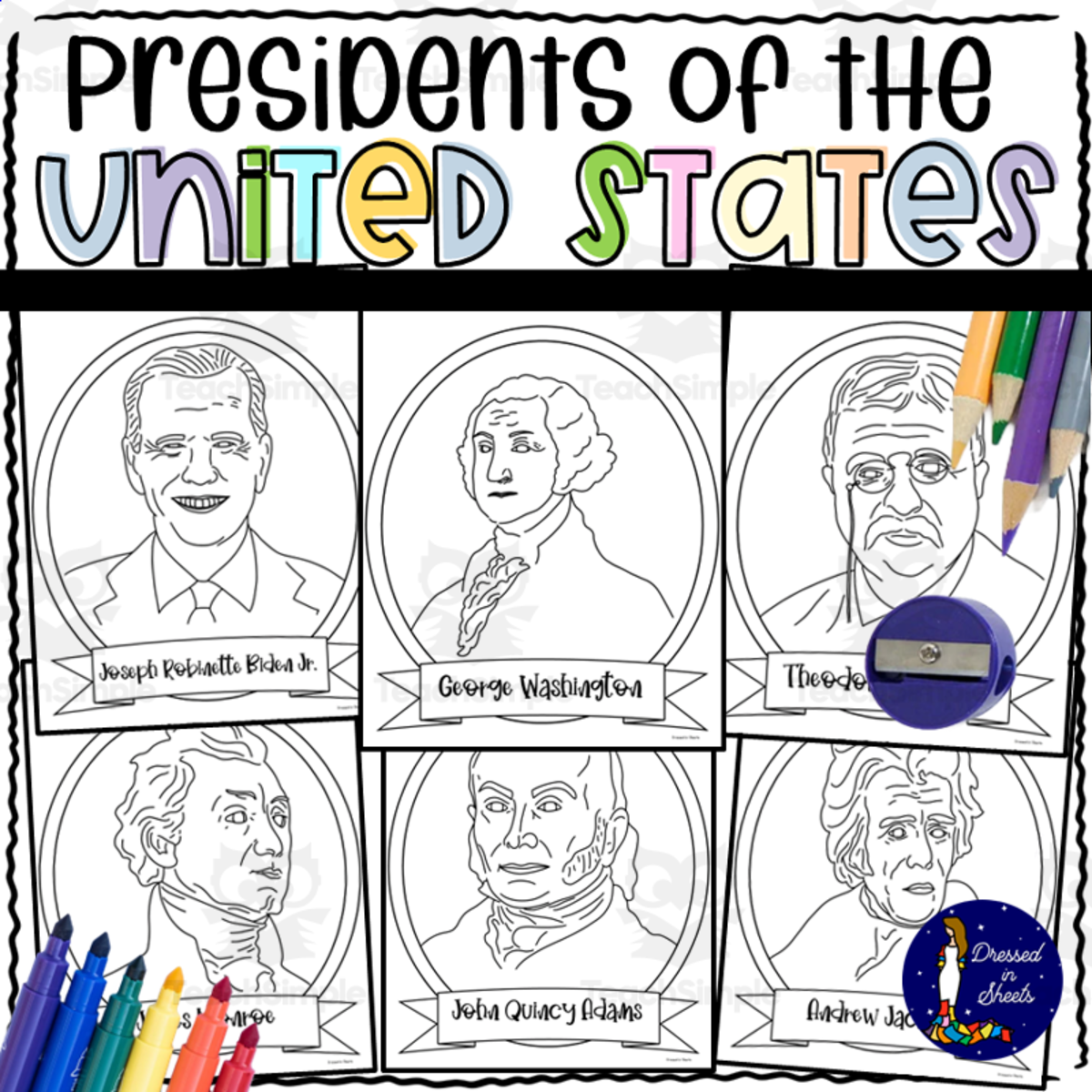 An educational teaching resource from Soumara Siddiqui entitled Presidents of the United States of America downloadable at Teach Simple.