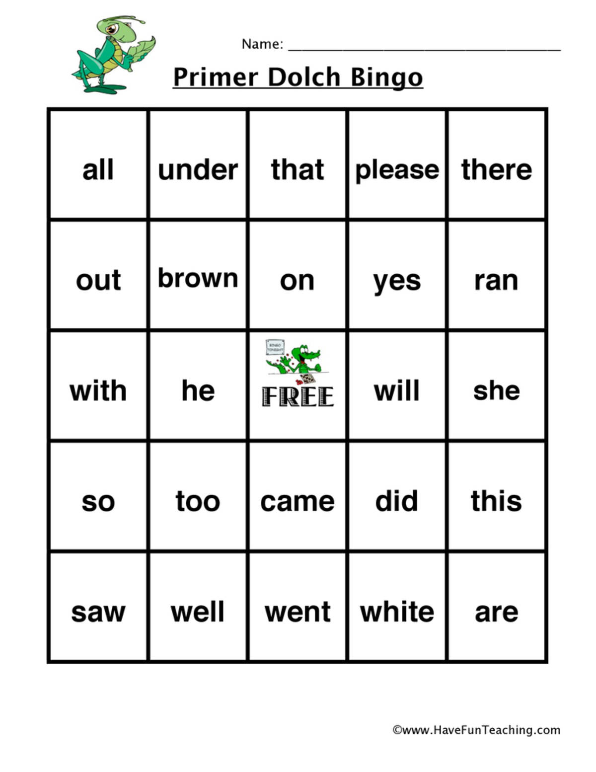 An educational teaching resource from Have Fun Teaching entitled Primer Sight Words Bingo downloadable at Teach Simple.