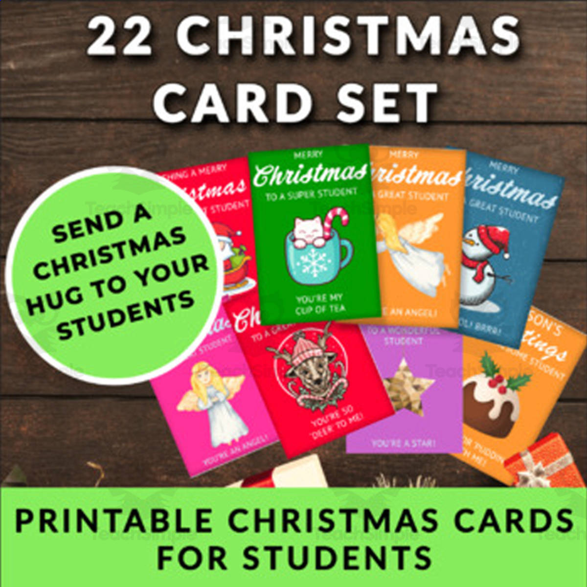 An educational teaching resource from The Laughing Linguist entitled Printable Christmas Cards for Students & Teachers downloadable at Teach Simple.