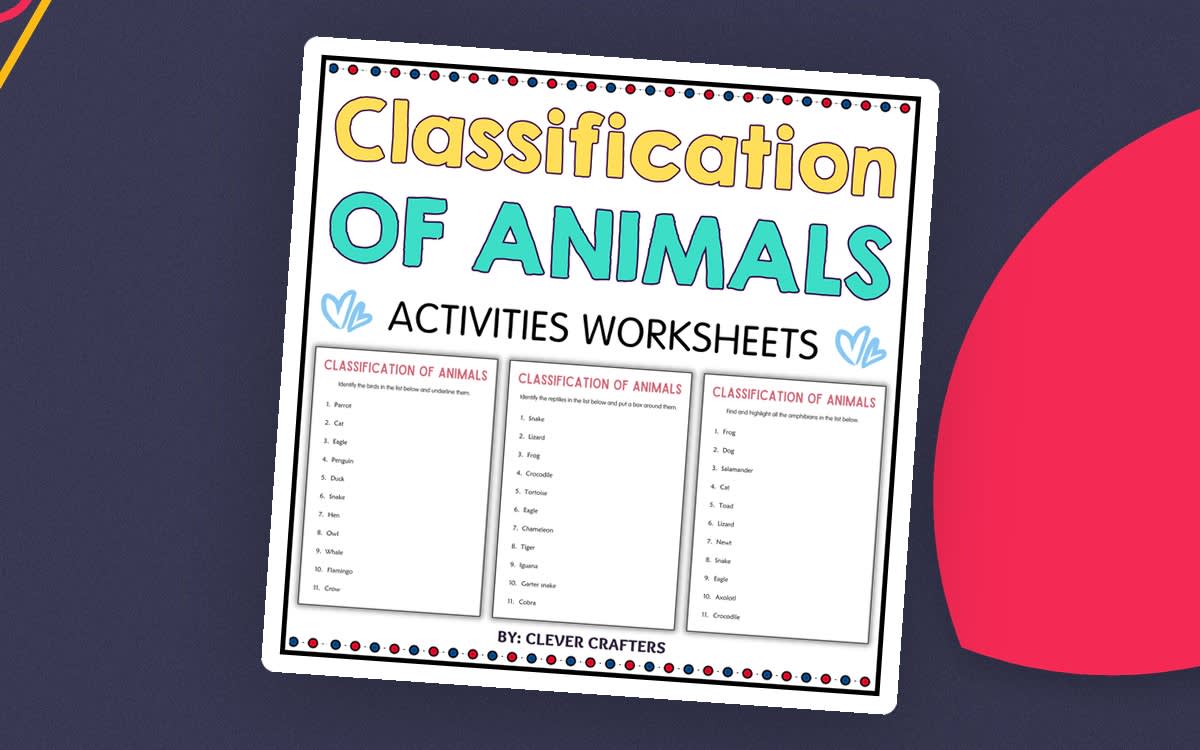 An educational teaching resource from Clever Crafters entitled Printable Classification of Animals Activity Worksheets for Grade 2, 3 downloadable at Teach Simple.