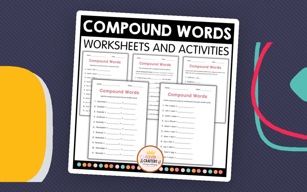 An educational teaching resource from Clever Crafters entitled Printable Compound Words Grammar Worksheets and Activities for Grade 1 downloadable at Teach Simple.