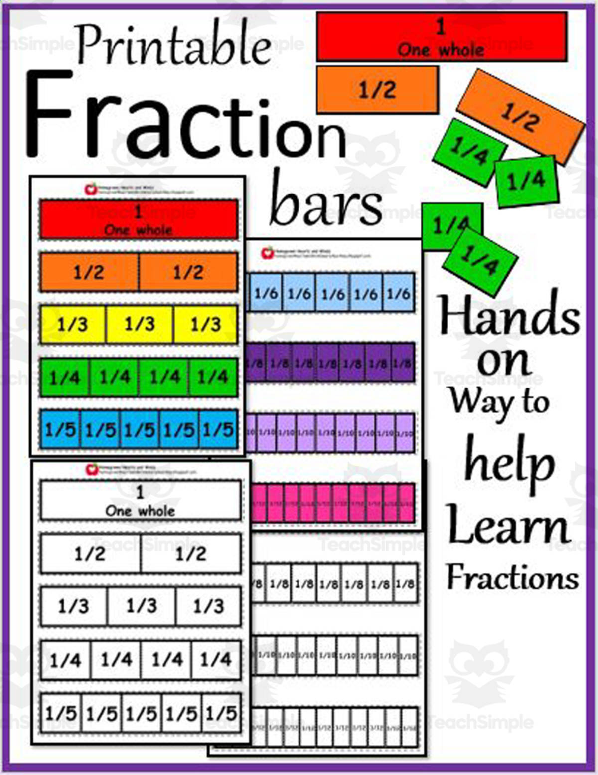 An educational teaching resource from Homegrown Hearts and Minds entitled Printable Fraction Bars – Visual Math Manipulative downloadable at Teach Simple.