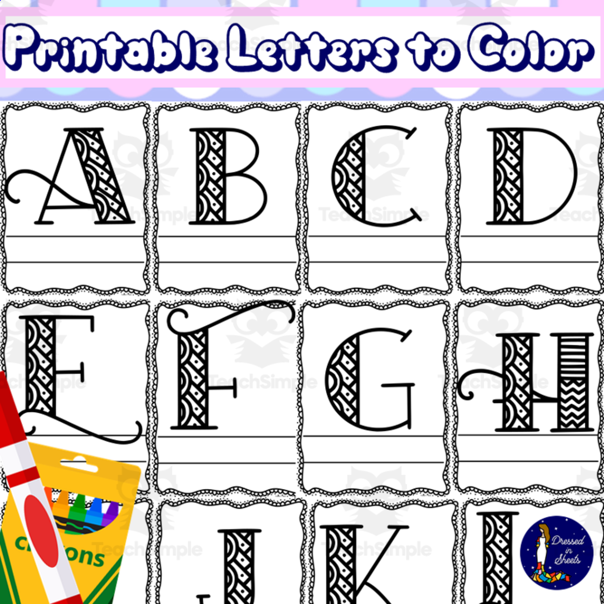 An educational teaching resource from Soumara Siddiqui entitled Printable Letters to Color Monogram Style downloadable at Teach Simple.