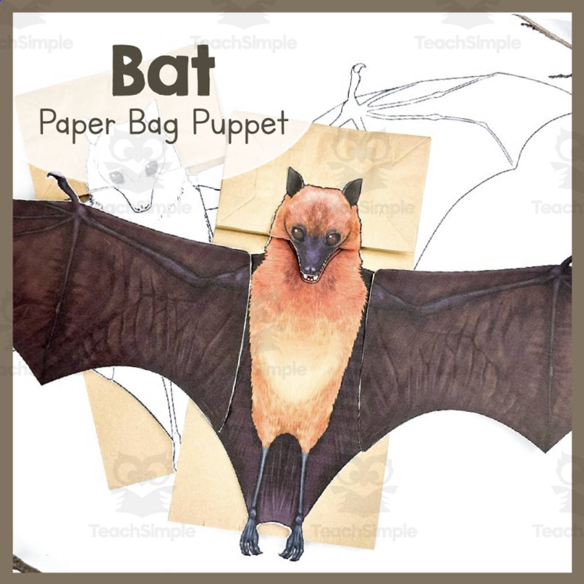 An educational teaching resource from Simply Schoolgirl entitled Printable Paper Bag Bat Craft downloadable at Teach Simple.