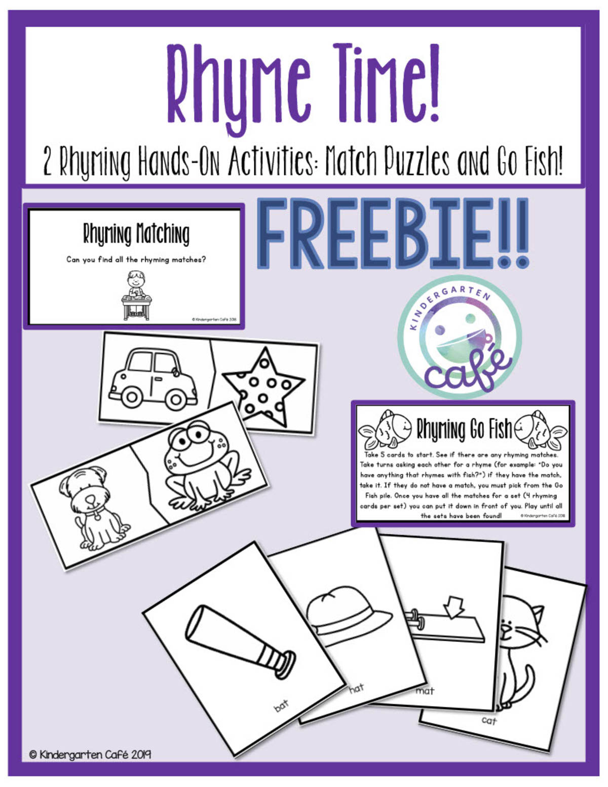 An educational teaching resource from Kindergarten Cafe entitled Printable Rhyming Activities | Puzzles & Go Fish downloadable at Teach Simple.