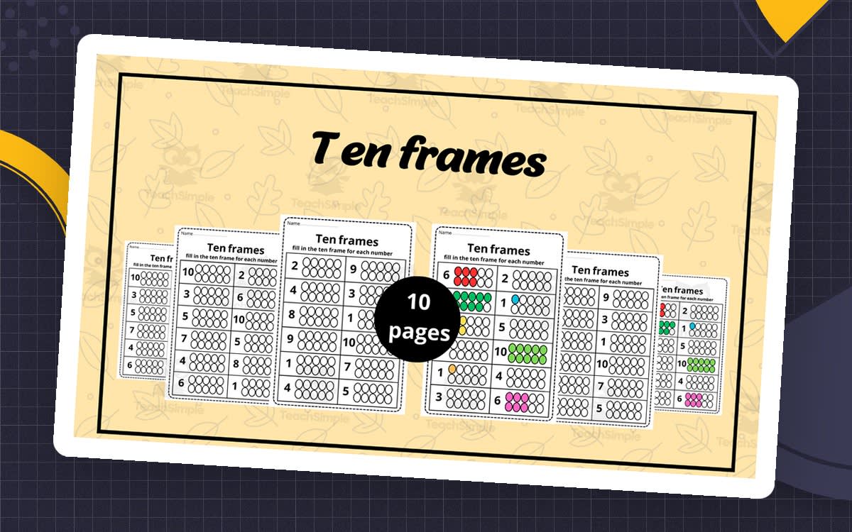 An educational teaching resource from successful teachers resource entitled Ten Frame Worksheets 1–10 – Counting Practice Set downloadable at Teach Simple.