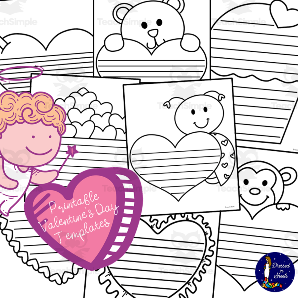 An educational teaching resource from Soumara Siddiqui entitled Printable Valentine's Day Templates downloadable at Teach Simple.