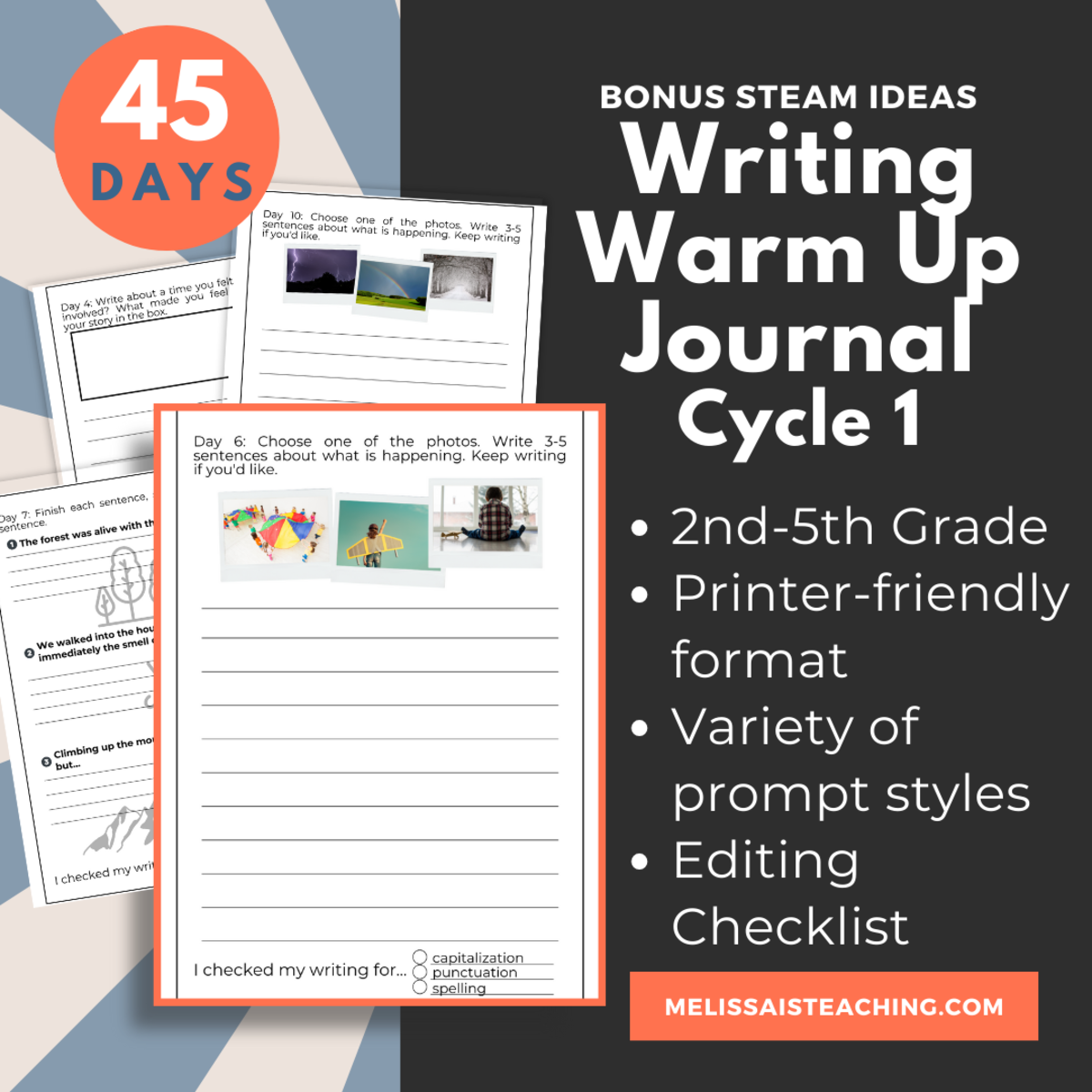 An educational teaching resource from Melissa Is Teaching entitled Printable Warm-Up Writing Journal for 2nd 3rd 4th 5th Grade downloadable at Teach Simple.