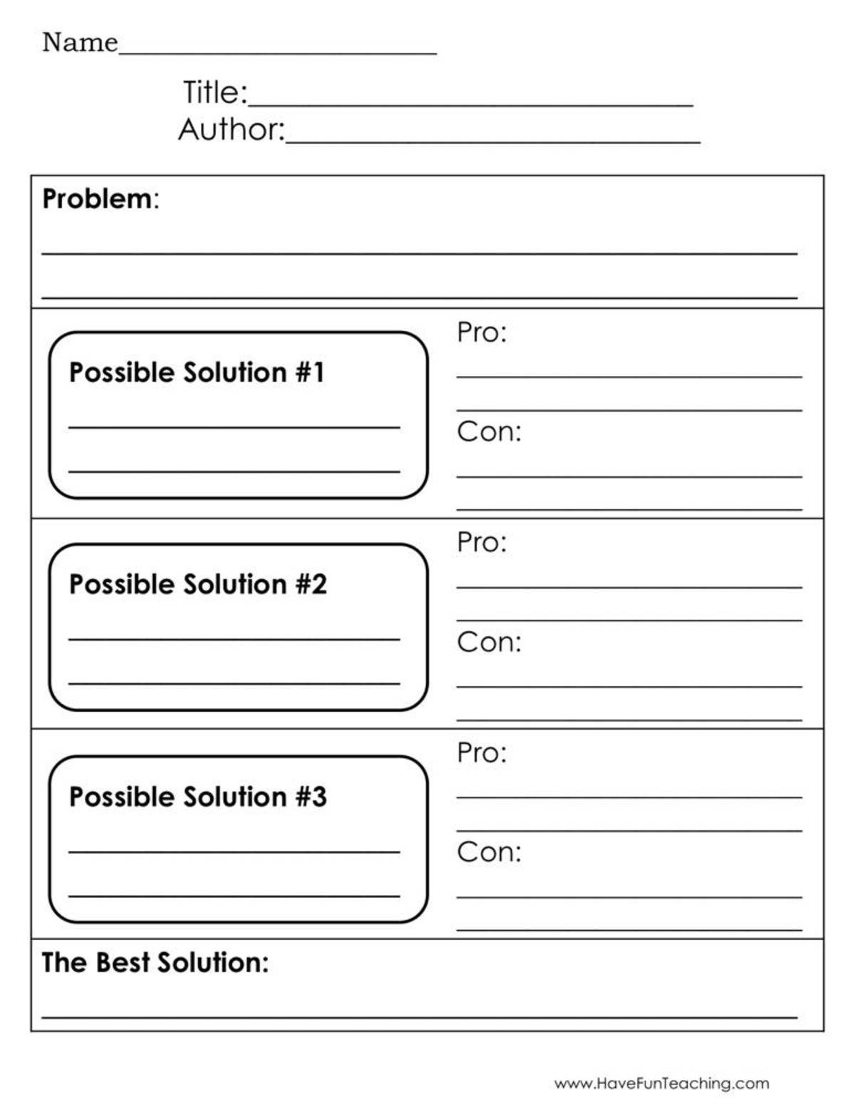 An educational teaching resource from Have Fun Teaching entitled Problem and Solutions Graphic Organizer Worksheet downloadable at Teach Simple.
