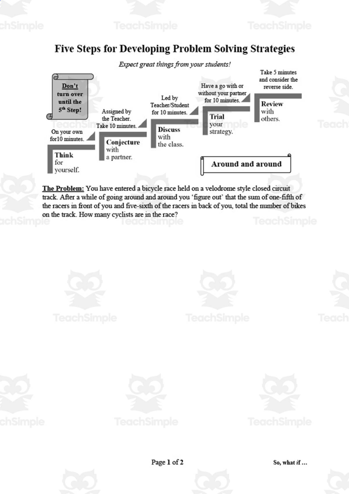 An educational teaching resource from So, what if ... by Ian F Hailes entitled Problem Solving Strategies: Around and Around | Math Worksheet downloadable at Teach Simple.