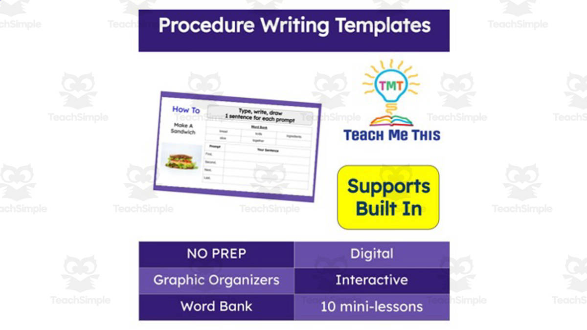 An educational teaching resource from Teach Me This entitled Procedure Writing Templates | Digital Graphic Organizers downloadable at Teach Simple.