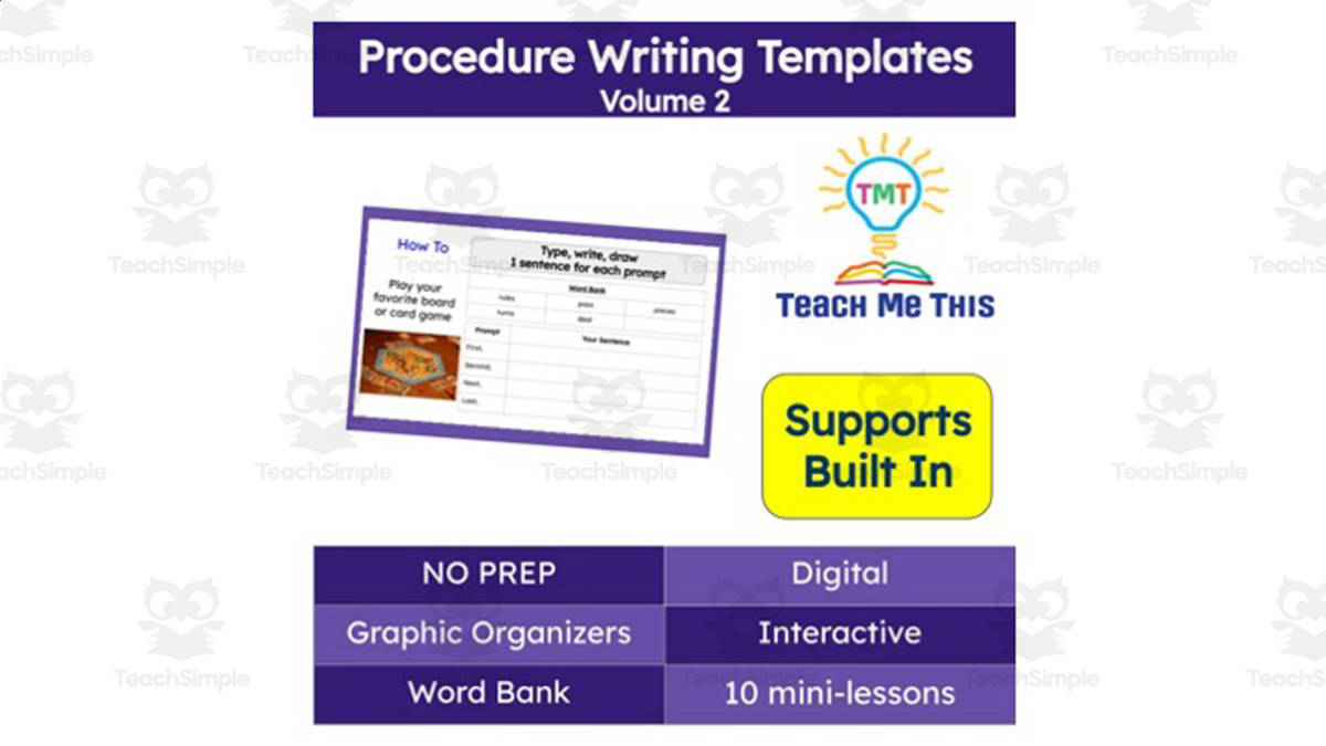 An educational teaching resource from Teach Me This entitled Procedure Writing Templates Volume 2 | Digital Graphic Organizers downloadable at Teach Simple.
