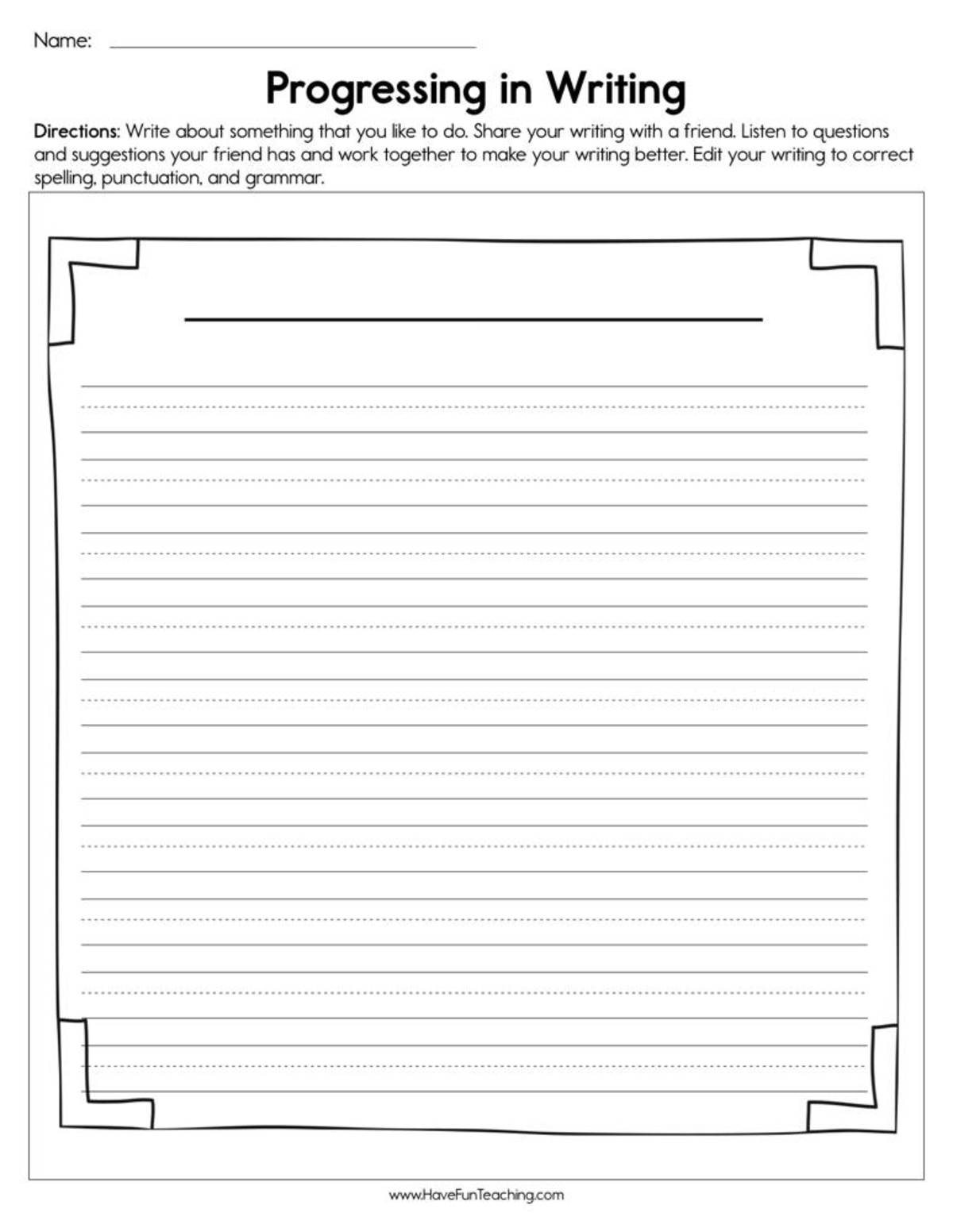 An educational teaching resource from Have Fun Teaching entitled Progressing in Writing Worksheet downloadable at Teach Simple.