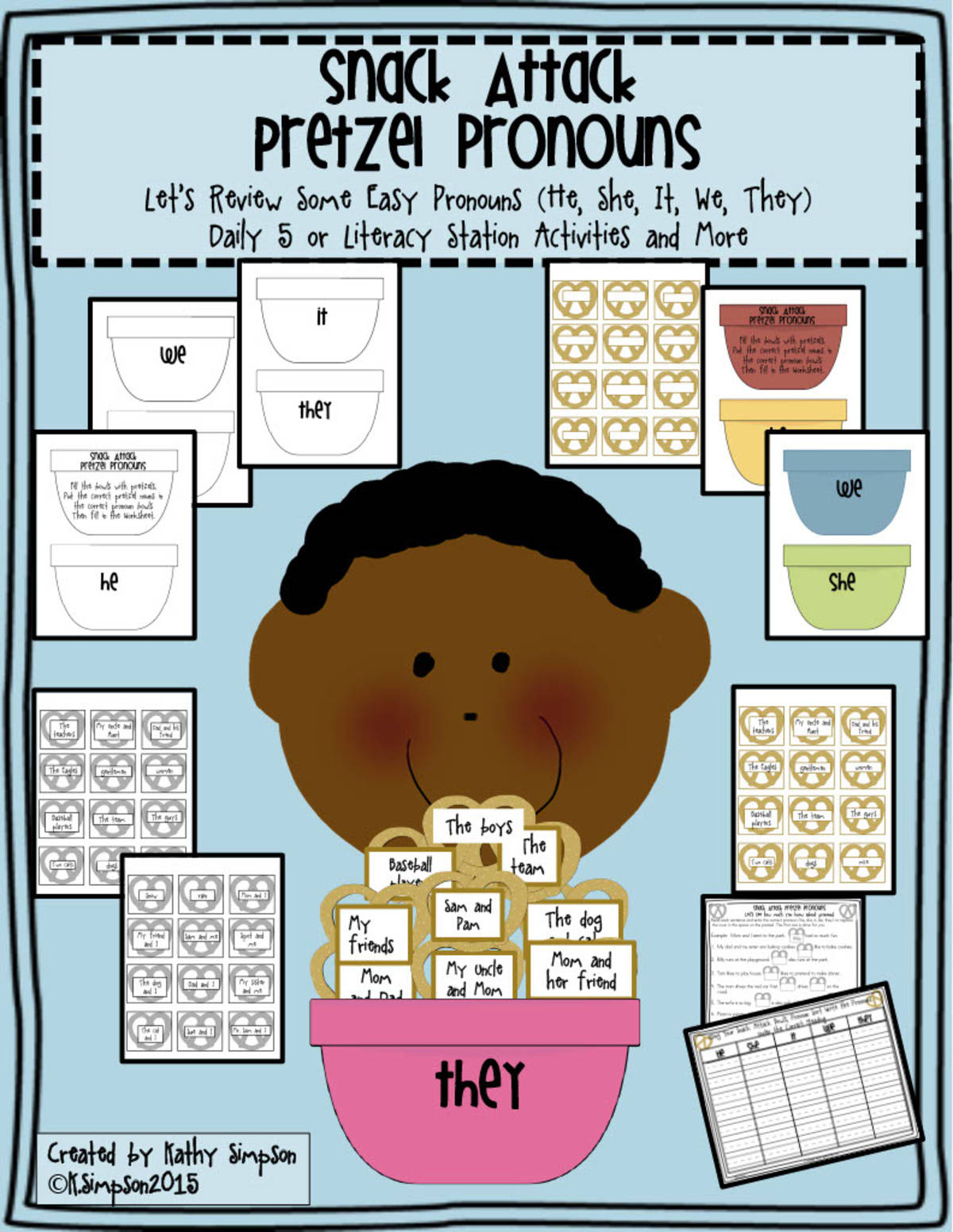 An educational teaching resource from Sunshine and Lollipops entitled Pronoun Sort, Worksheets and Fun downloadable at Teach Simple.