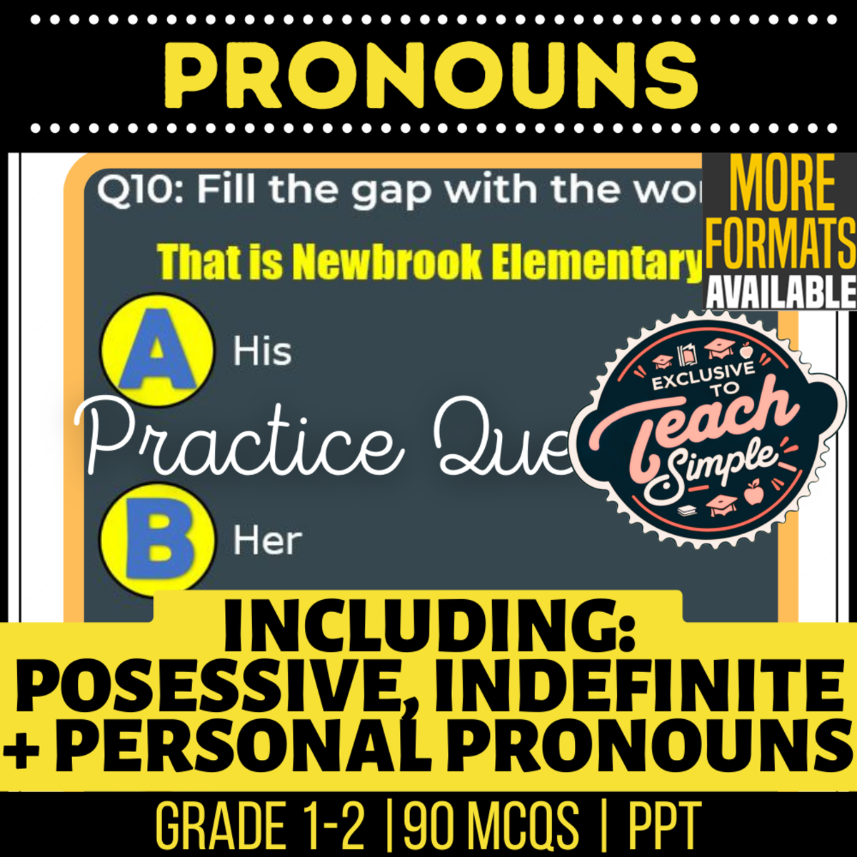 An educational teaching resource from Cored Education entitled Pronouns Practice Questions - Grades 1-2 Grammar (PPT) downloadable at Teach Simple.