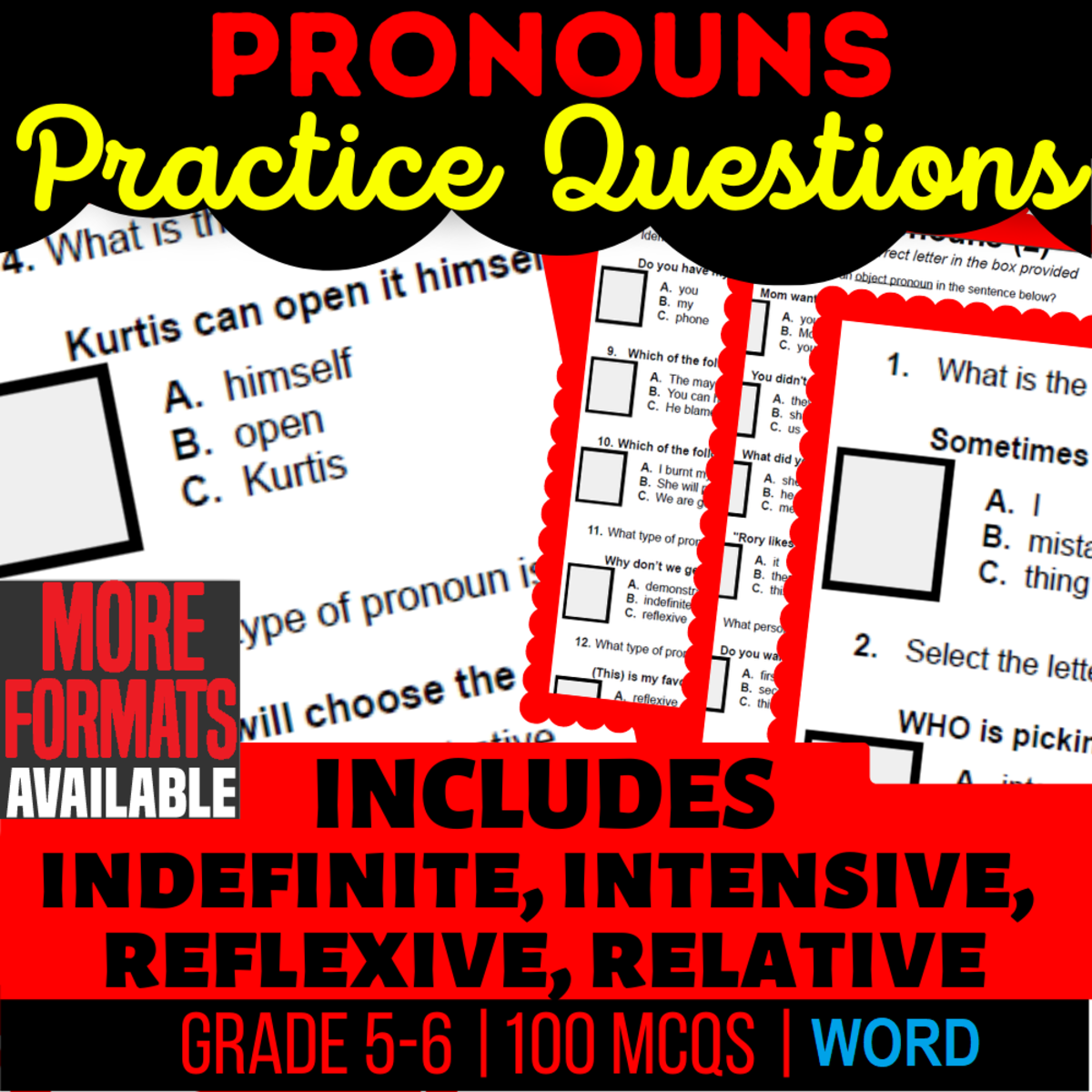 An educational teaching resource from Cored Education entitled Pronouns Practice Questions - Grammar Grade 5-6 (Word) downloadable at Teach Simple.