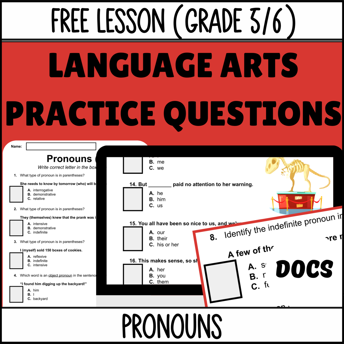 An educational teaching resource from Cored Education entitled Pronouns Sample Lesson - Grammar Grade 5-6 (Docs) downloadable at Teach Simple.