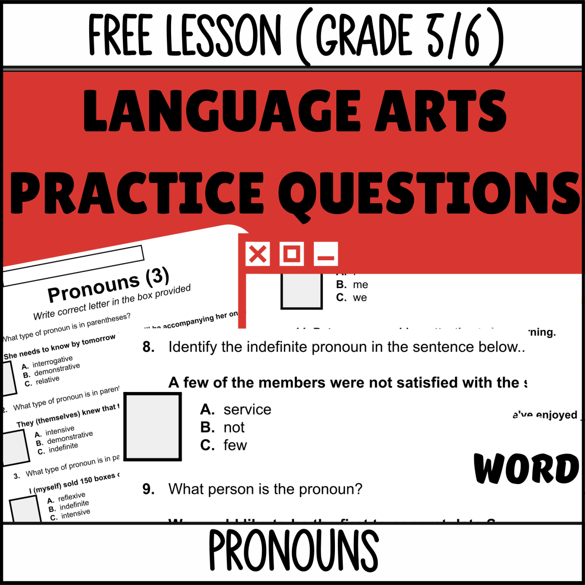 An educational teaching resource from Cored Education entitled Pronouns Sample Lesson - Grammar Grade 5-6 (Word) downloadable at Teach Simple.