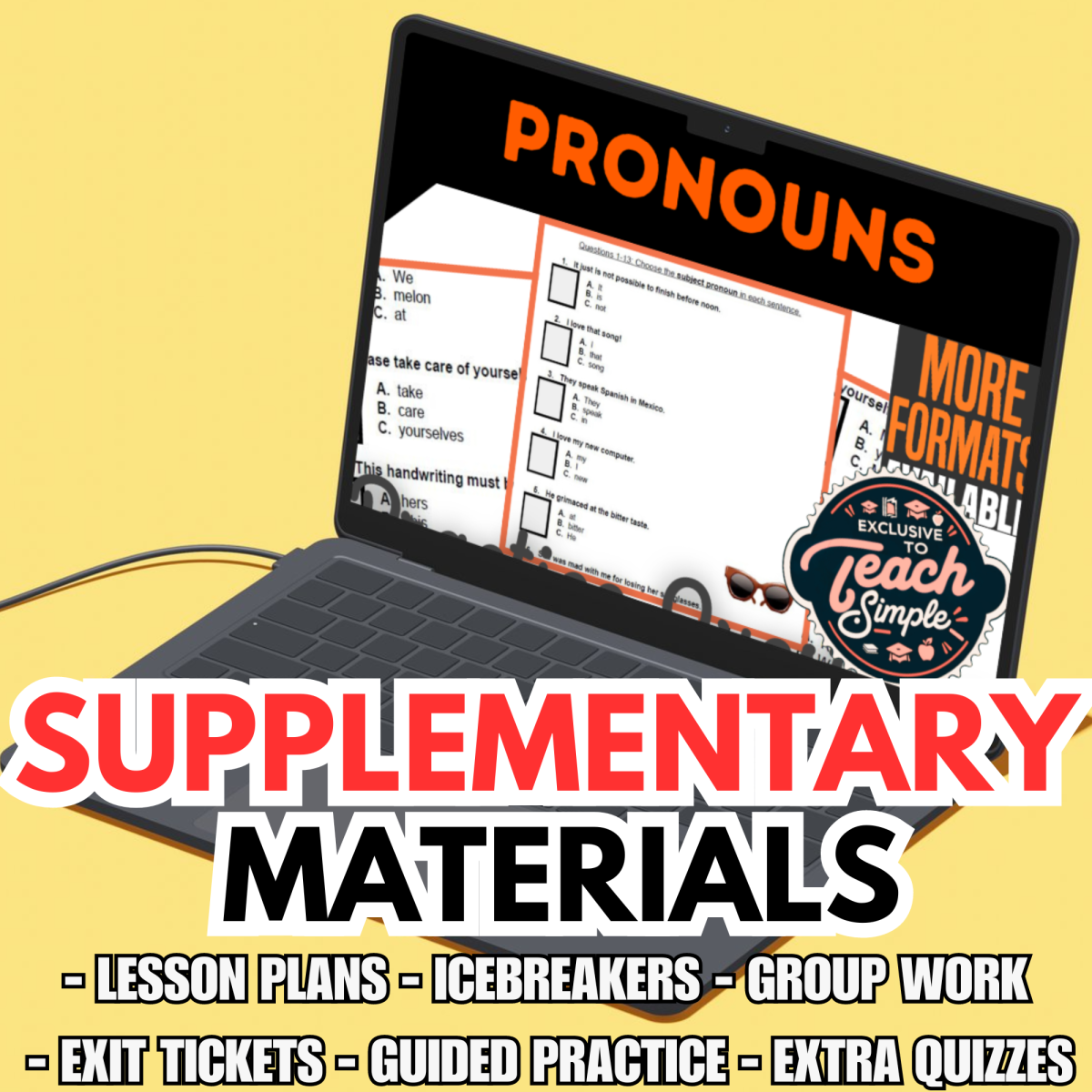 An educational teaching resource from Cored Education entitled Pronouns Supplementary Materials Grades 3-4 (PDF) downloadable at Teach Simple.