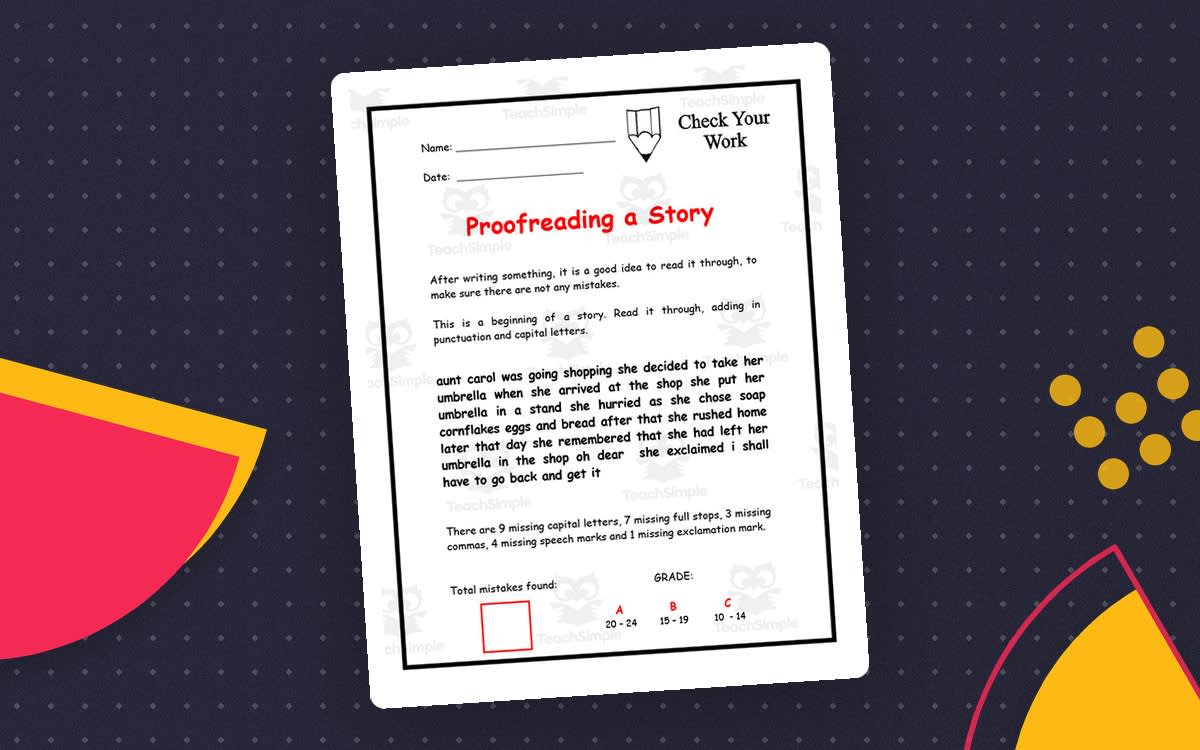 An educational teaching resource from Elementary Resources 4 U entitled Proofreading Worksheet 1 downloadable at Teach Simple.