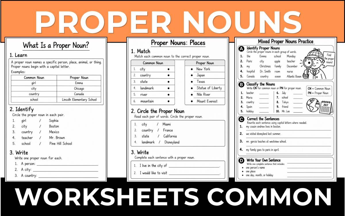 Proper Nouns Worksheets Common And Proper Nouns and Capitalization preview