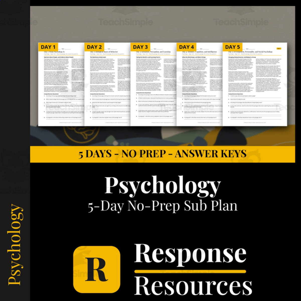 Psychology Emergency Sub Plans - 5 Days No Prep Worksheets preview