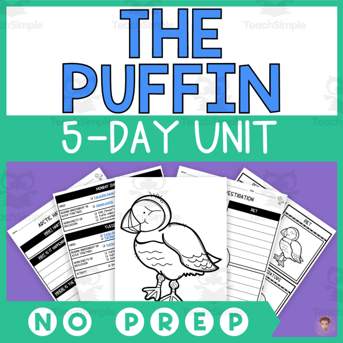 An educational teaching resource from Heather Huhman entitled Puffin Unit Study (Arctic Animals Lesson Plan, Videos, Activities) downloadable at Teach Simple.