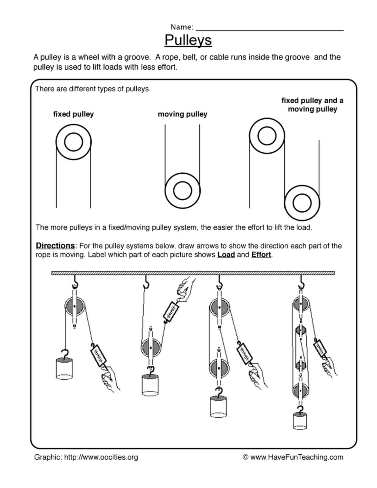 An educational teaching resource from Have Fun Teaching entitled Pulleys Worksheet downloadable at Teach Simple.