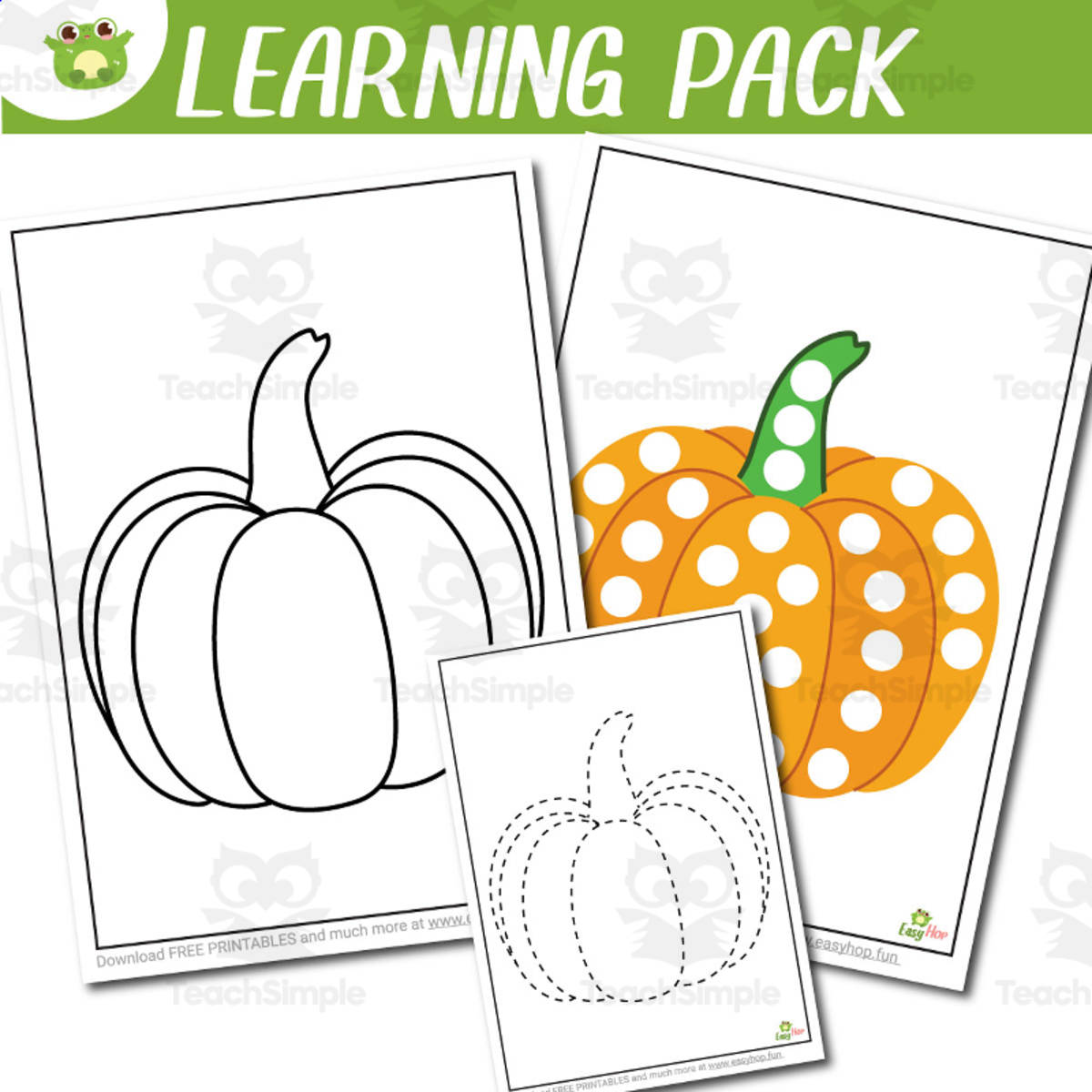 An educational teaching resource from EasyHop entitled Pumpkin Activity Set | Coloring, Templates, Tracing & Dot-to-Dot downloadable at Teach Simple.