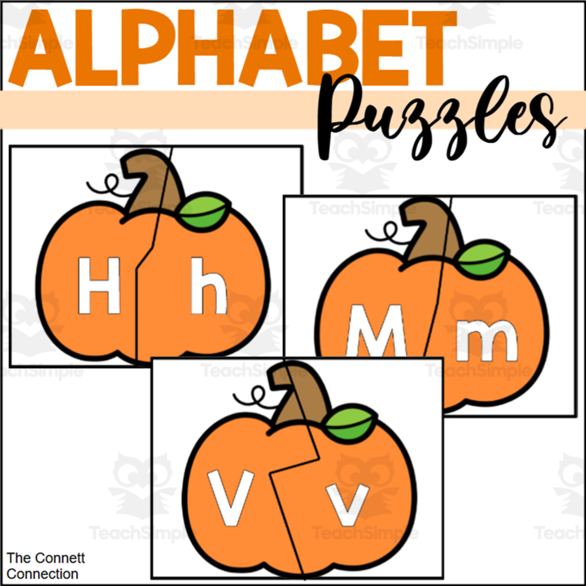An educational teaching resource from The Connett Connection entitled Pumpkin Alphabet Puzzles downloadable at Teach Simple.