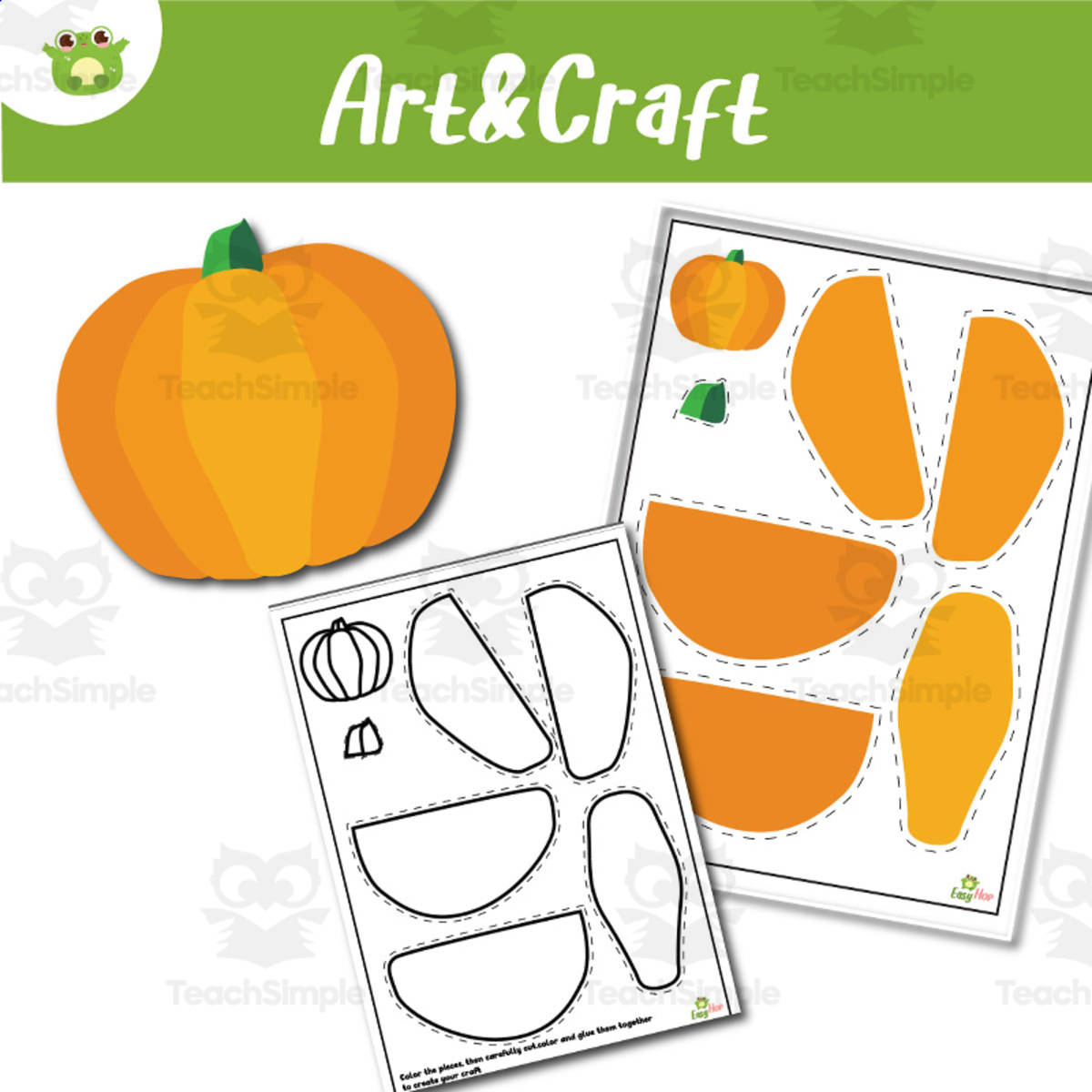 An educational teaching resource from EasyHop entitled Pumpkin Art & Craft Printable – Cut, Color, and Build Activity | Fall downloadable at Teach Simple.