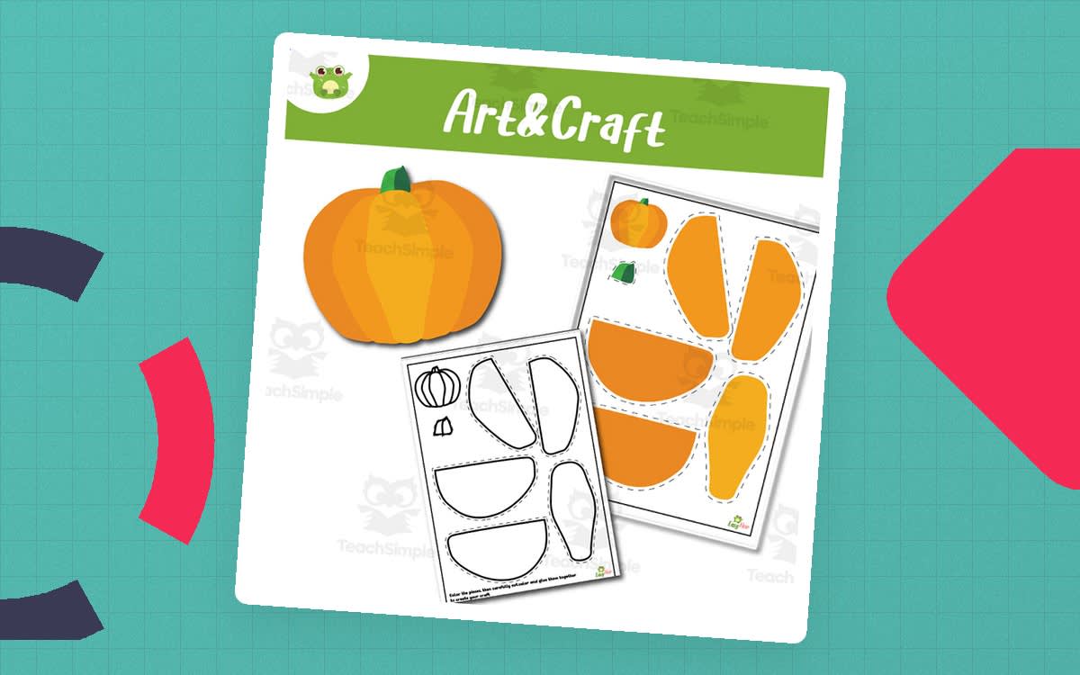An educational teaching resource from EasyHop entitled Pumpkin Art & Craft Printable – Cut, Color, and Build Activity | Fall downloadable at Teach Simple.