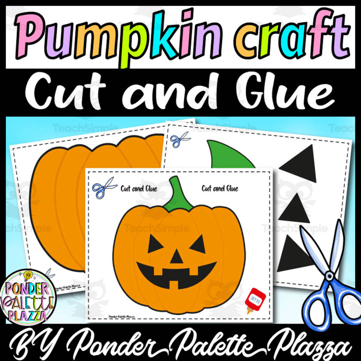 An educational teaching resource from Ponder Palette Plazza entitled Pumpkin Craft - Fall Craft - Halloween Craft downloadable at Teach Simple.
